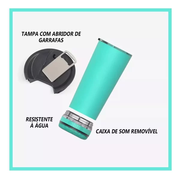 Copo Termico 420ml Caixa Som Bluetooth Tampa Abridor Cerveja - Image 10